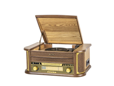 Platine vinyle Bolaris Bluetooth CD K7 AM / FM 5 W - Modèle Cambridge - Coloris Hêtre