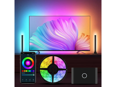 Éclairage LED Wifi synchronisé 3,8 m HDMI avec modules latéraux pour TV de 55 à 65 pouces