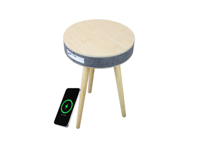 Table d'appoint en bois avec système audio Bluetooth et charge sans fil Bolaris - Modèle Budapest - Coloris Hêtre