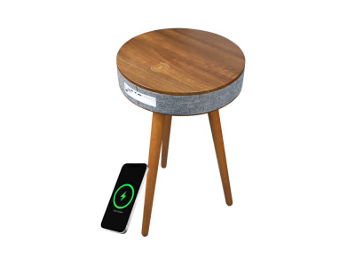 Table d'appoint en bois avec système audio Bluetooth et charge sans fil Bolaris - Modèle Budapest - Coloris Noyer